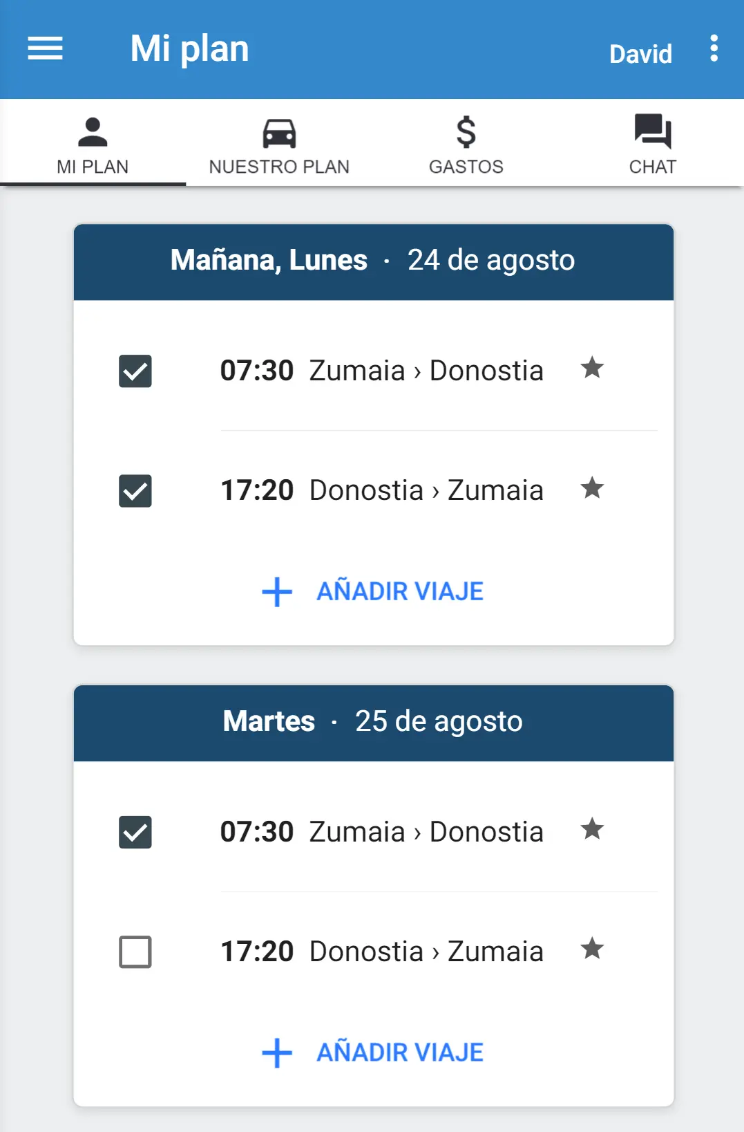Mi plan con solicitudes de viaje en MyCarpoolApp